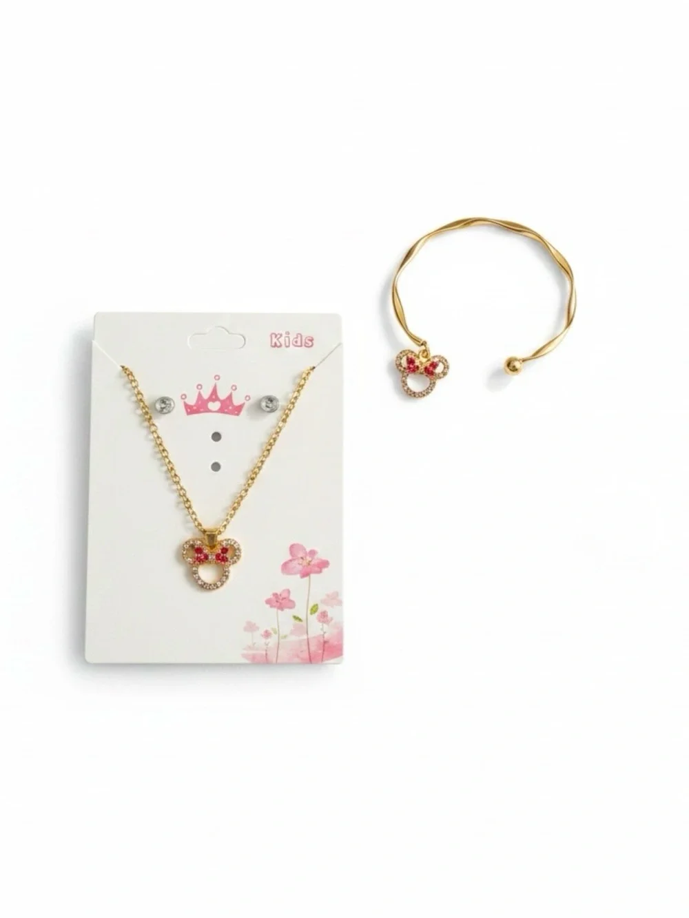 NWT Disney Theme Stainless‎ Steel Set Bangle Bracelet, Necklace & Earring Set